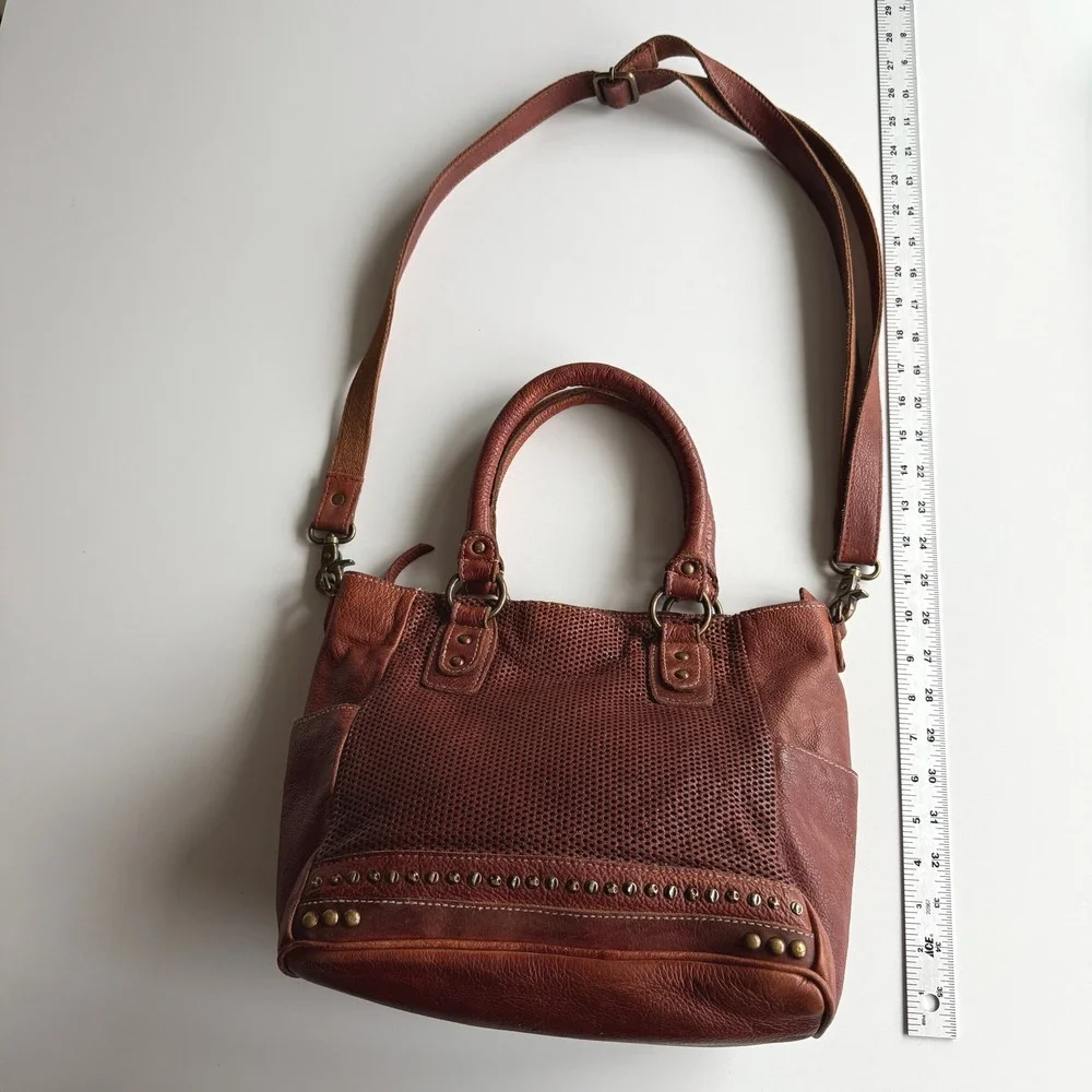 Amsterdam Heritage Caramel Leather Perforated Studded Top‎ Handle Shoulder Bag